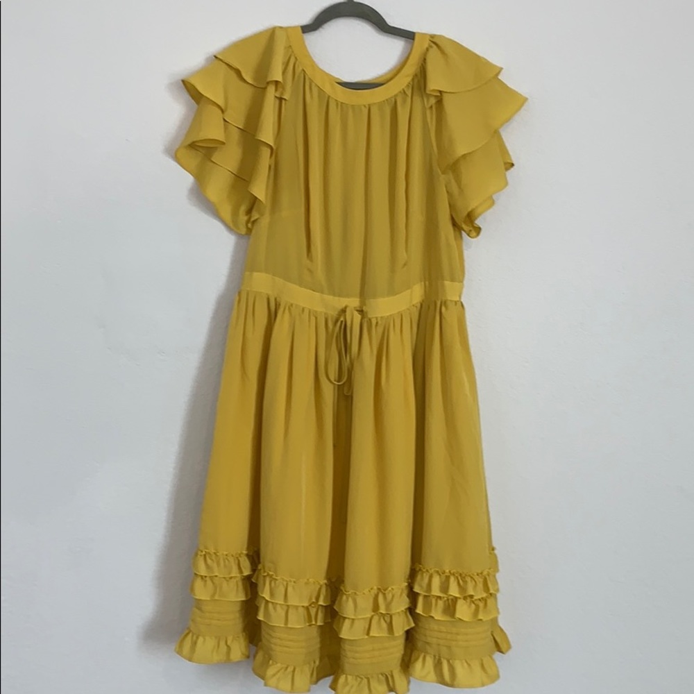 Eloquii Yellow Ruffle dress with Tie waist